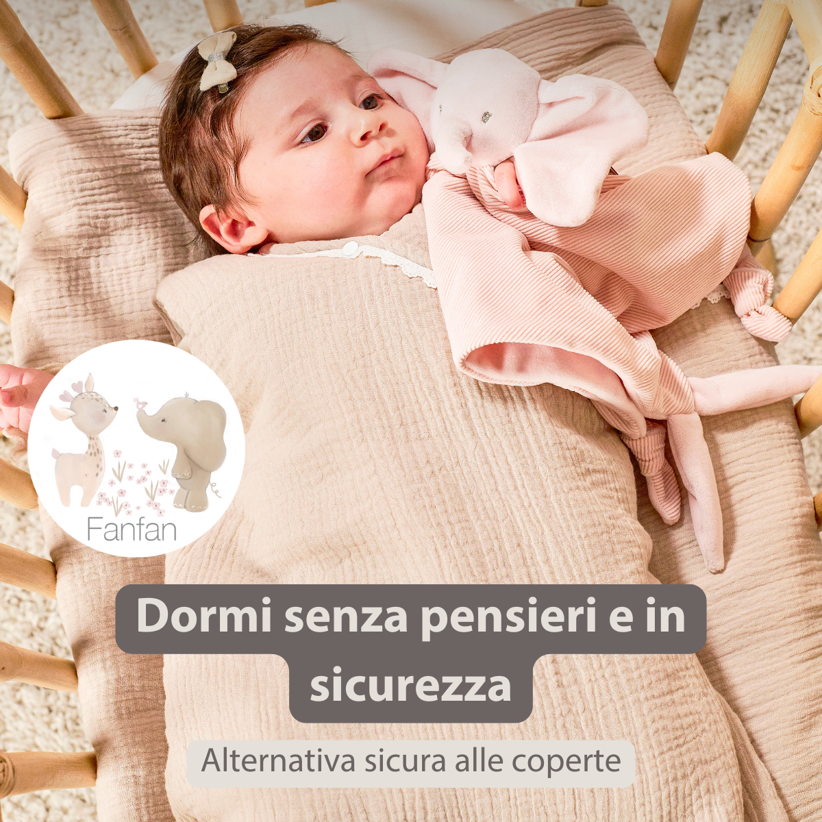 FanFan Baby Sleeping Bag 90 cm – Sand-Colored Sleeping Bag – Tetra Cotton – TOG 2 [IT]