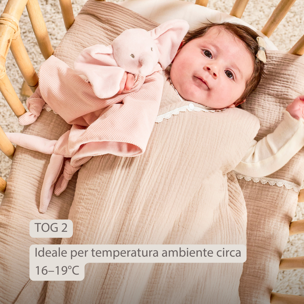 FanFan Baby Sleeping Bag 90 cm – Sand-Colored Sleeping Bag – Tetra Cotton – TOG 2 [IT]