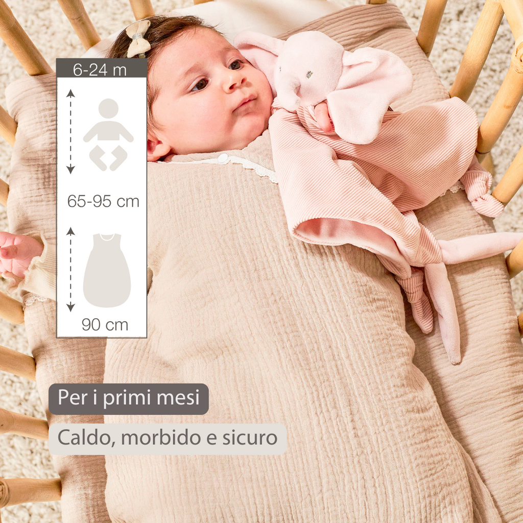 FanFan Baby Sleeping Bag 90 cm – Sand-Colored Sleeping Bag – Tetra Cotton – TOG 2 [IT]
