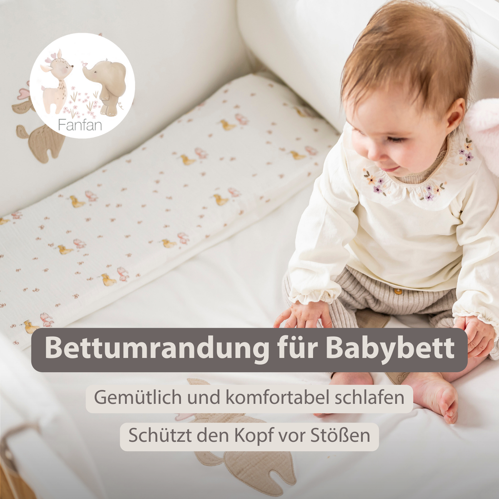 FanFan Bed Bumper Soft Velour – White – 60/70 cm – Baby Bed Protection [DE]