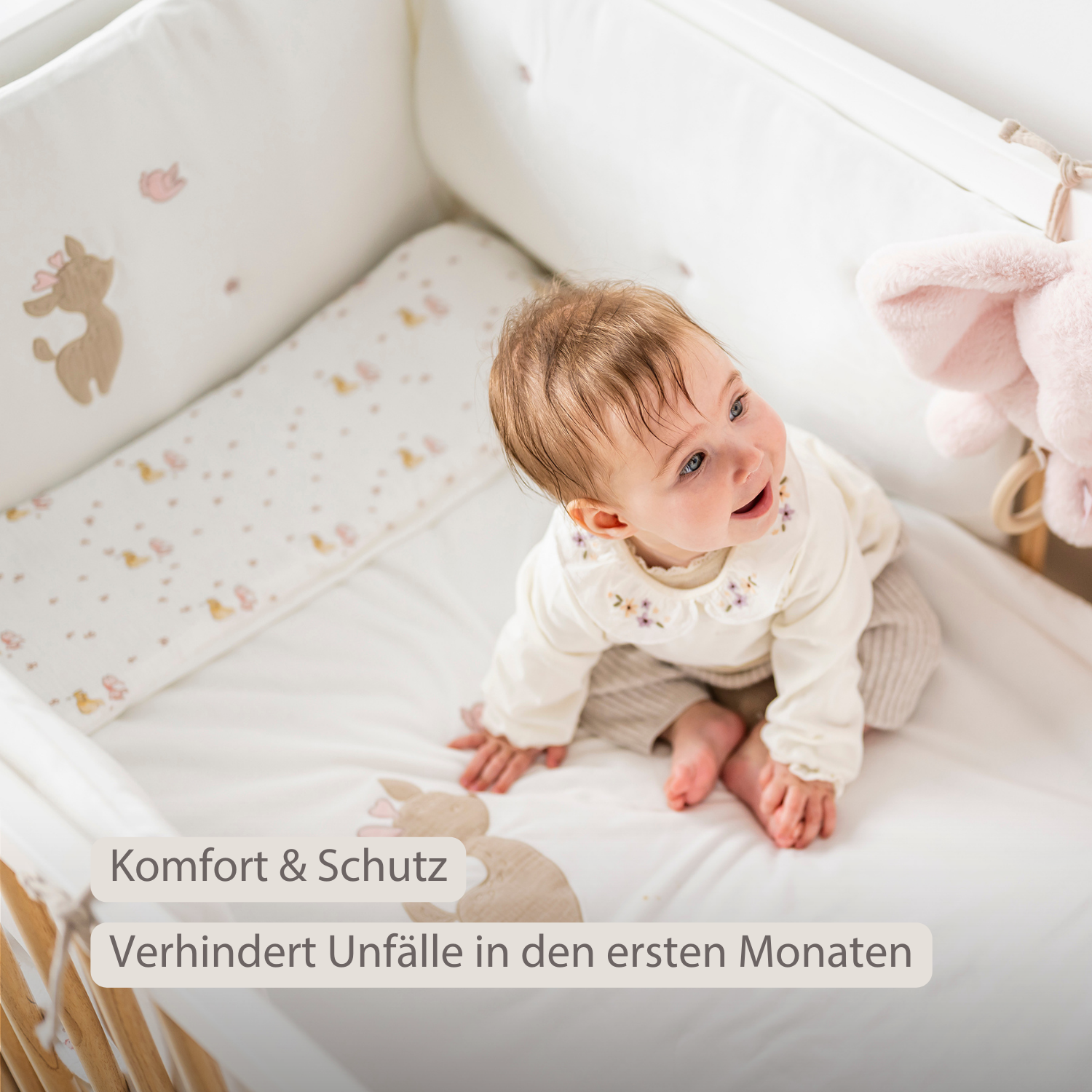 FanFan Bed Bumper Soft Velour – White – 60/70 cm – Baby Bed Protection [DE]