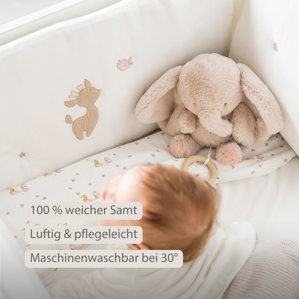 FanFan Bed Bumper Soft Velour – White – 60/70 cm – Baby Bed Protection [DE]