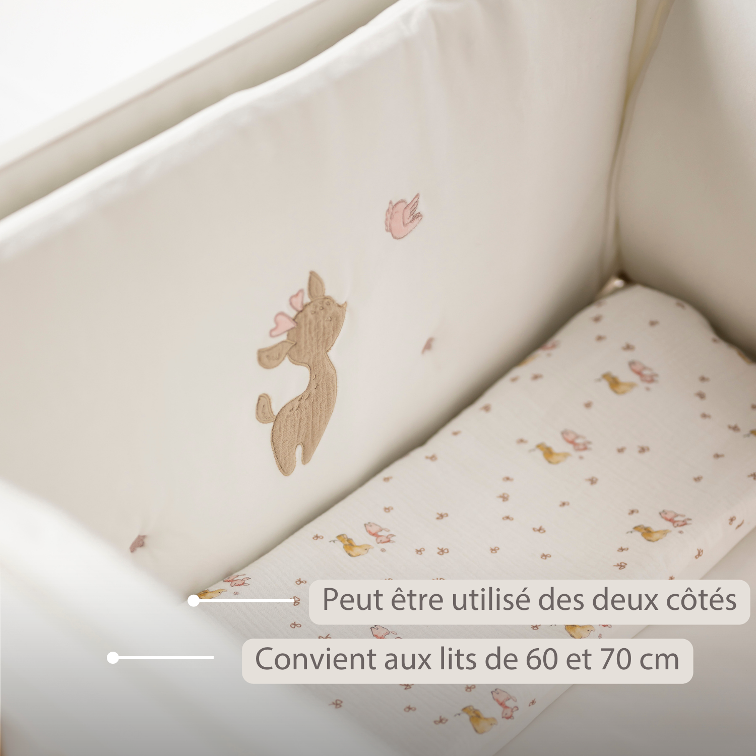 FanFan Bed Bumper Soft Velour – White – 60/70 cm – Baby Bed Protection [FR]