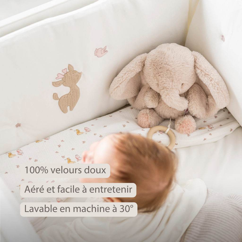 FanFan Bed Bumper Soft Velour – White – 60/70 cm – Baby Bed Protection [FR]