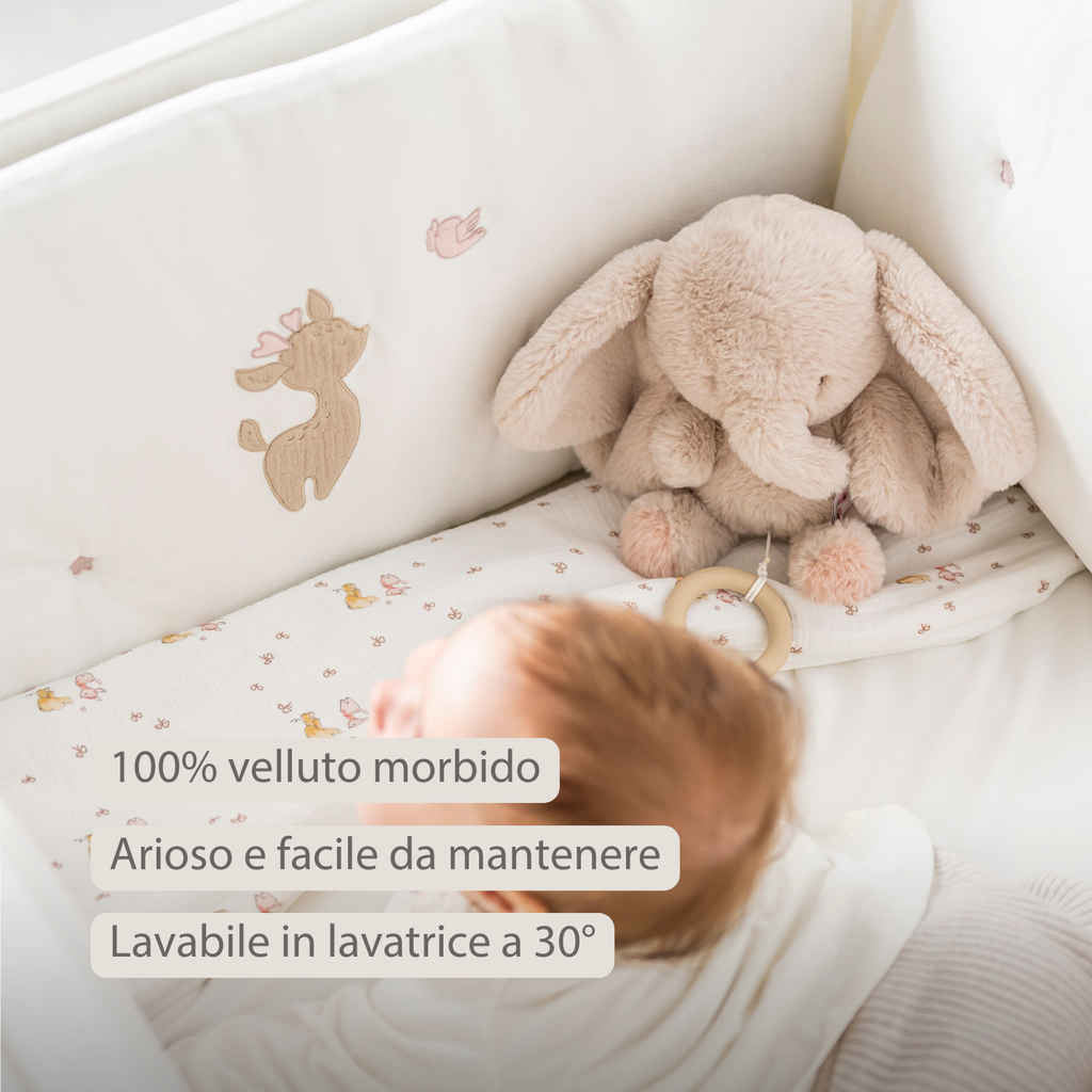 FanFan Bed Bumper Soft Velour – White – 60/70 cm – Baby Bed Protection [IT]