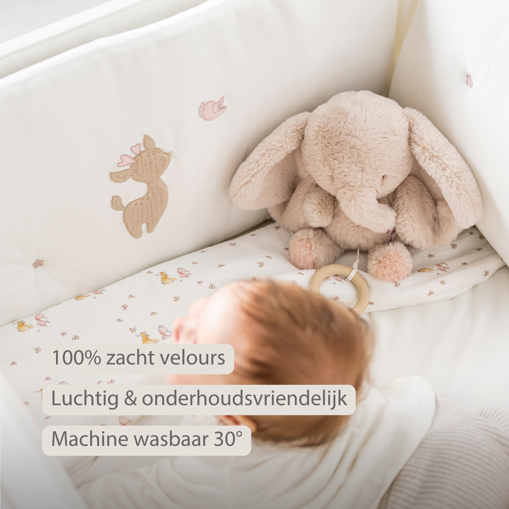 FanFan Bed Bumper Soft Velour – White – 60/70 cm – Baby Bed Protection [NL]