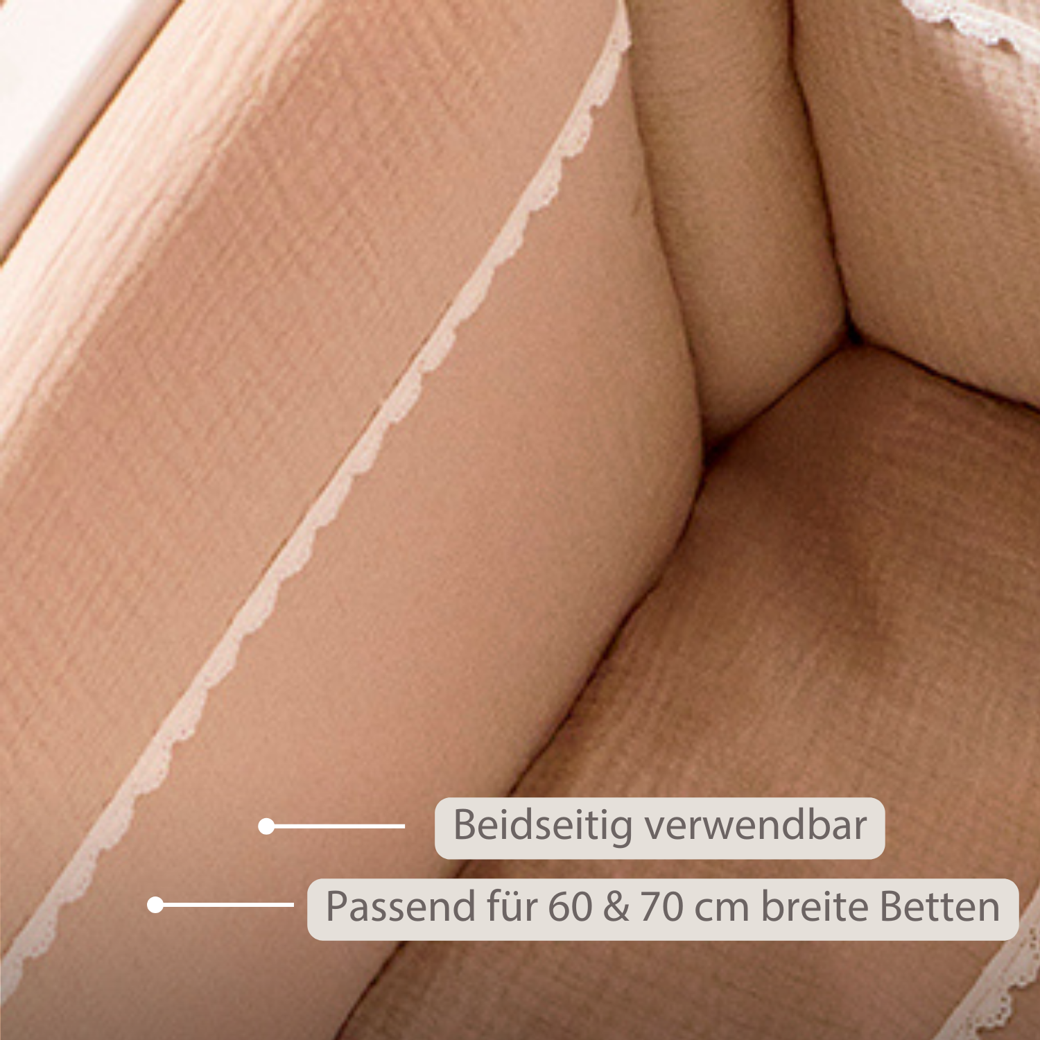 FanFan Bed Bumper Tetra Cotton – Sand – 60/70 cm – Soft Baby Bed Protection [DE]