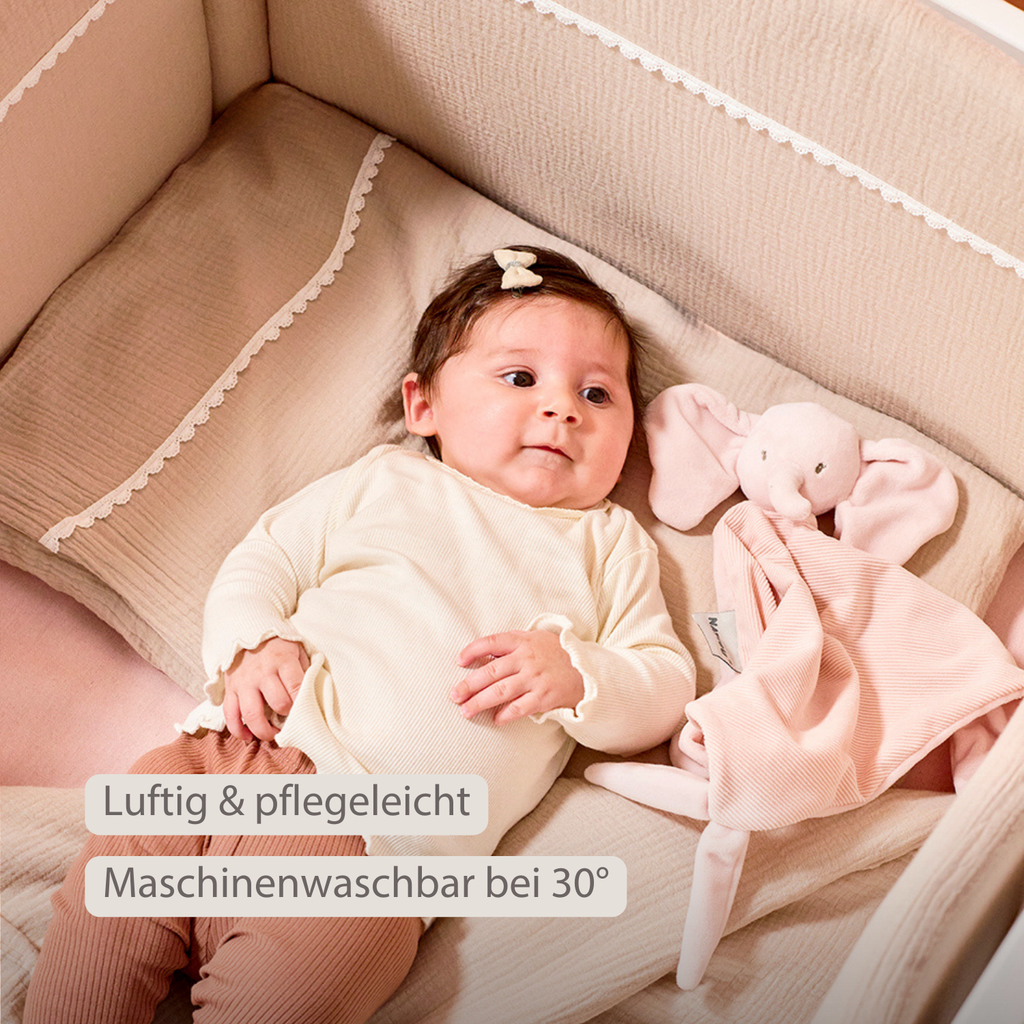 FanFan Bed Bumper Tetra Cotton – Sand – 60/70 cm – Soft Baby Bed Protection [DE]