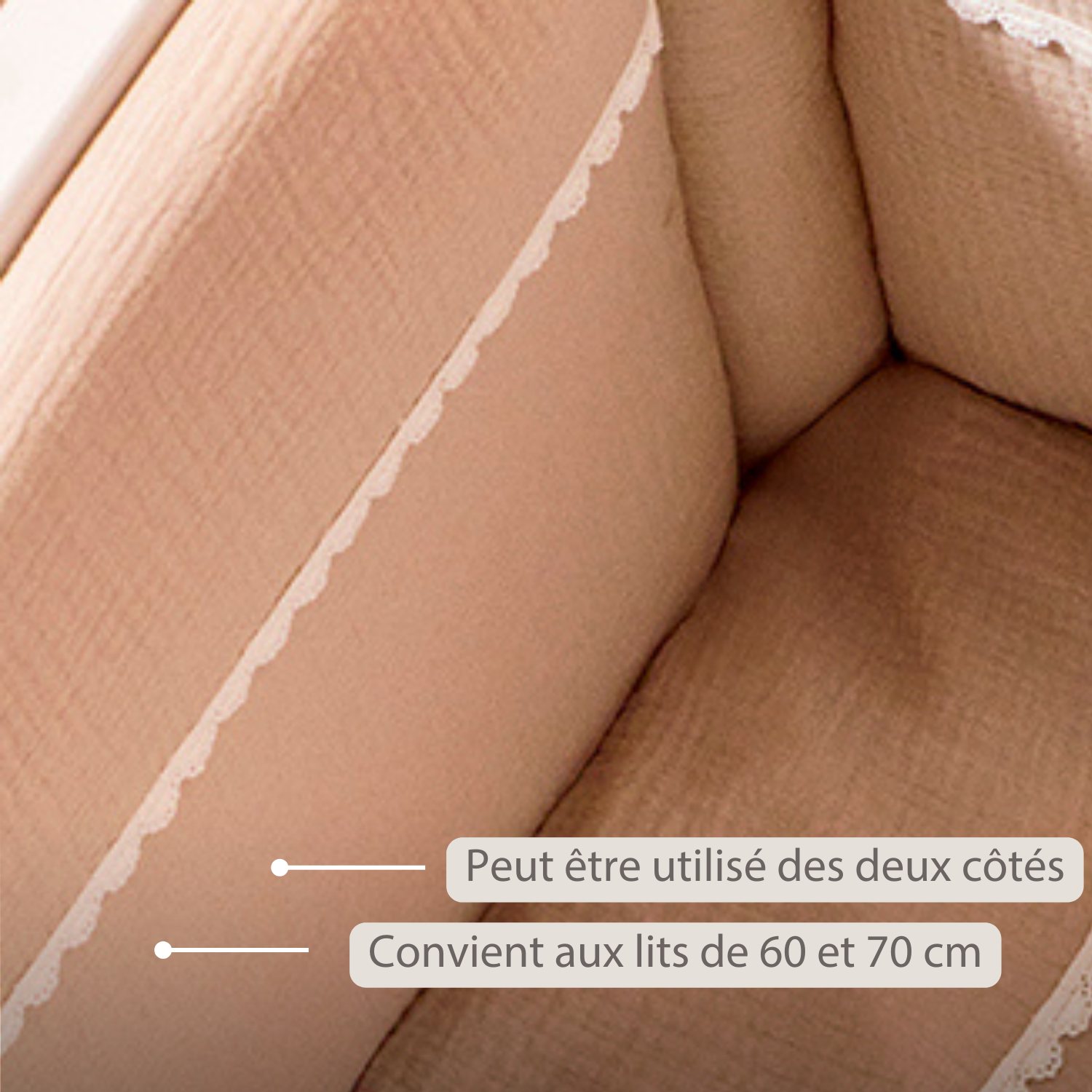 FanFan Bed Bumper Tetra Cotton – Sand – 60/70 cm – Soft Baby Bed Protection [FR]
