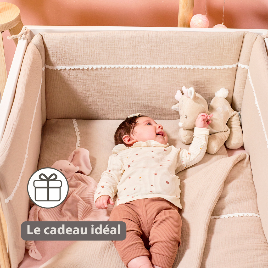 FanFan Bed Bumper Tetra Cotton – Sand – 60/70 cm – Soft Baby Bed Protection [FR]