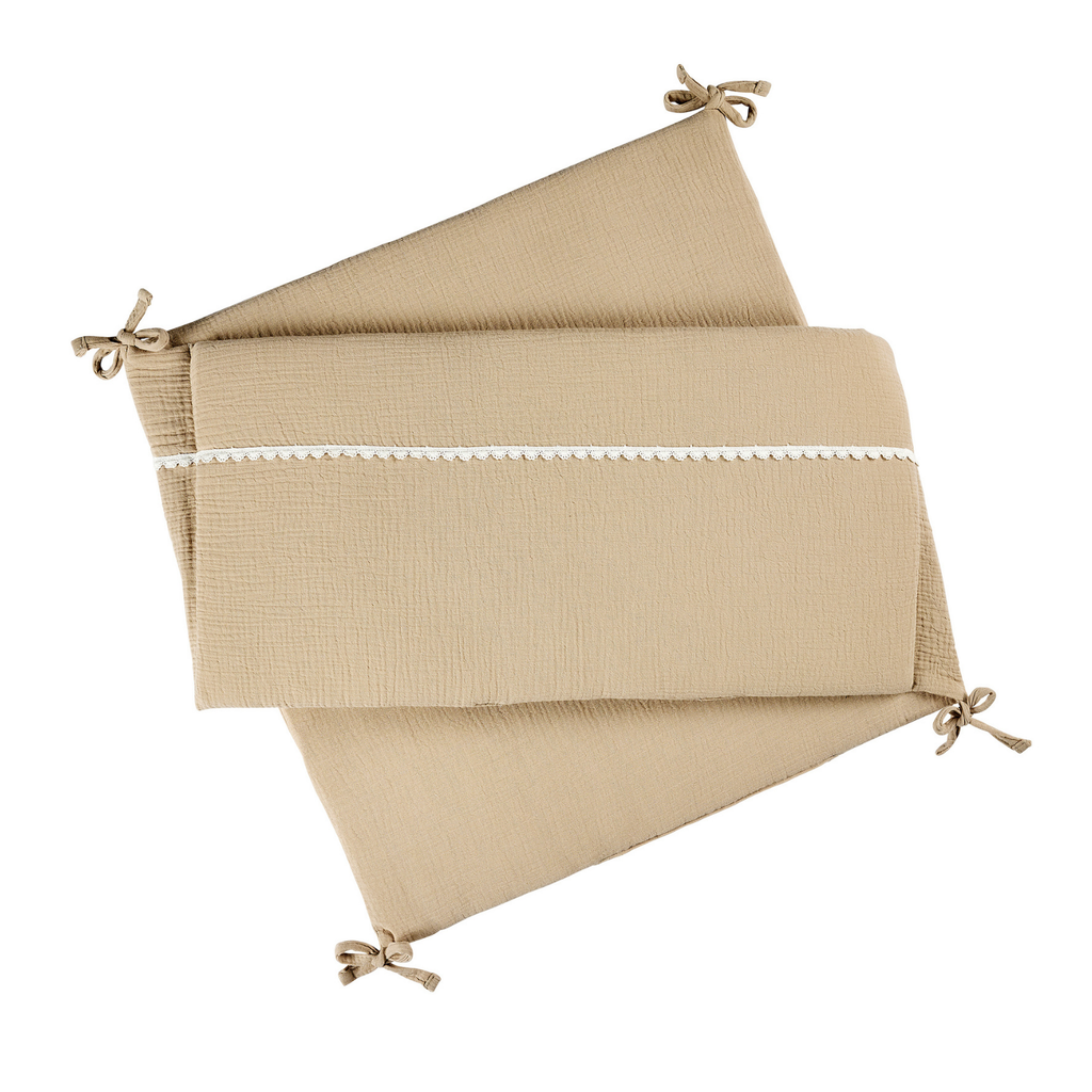 FanFan Bed Bumper Tetra Cotton – Sand – 60/70 cm – Soft Baby Bed Protection [NL]