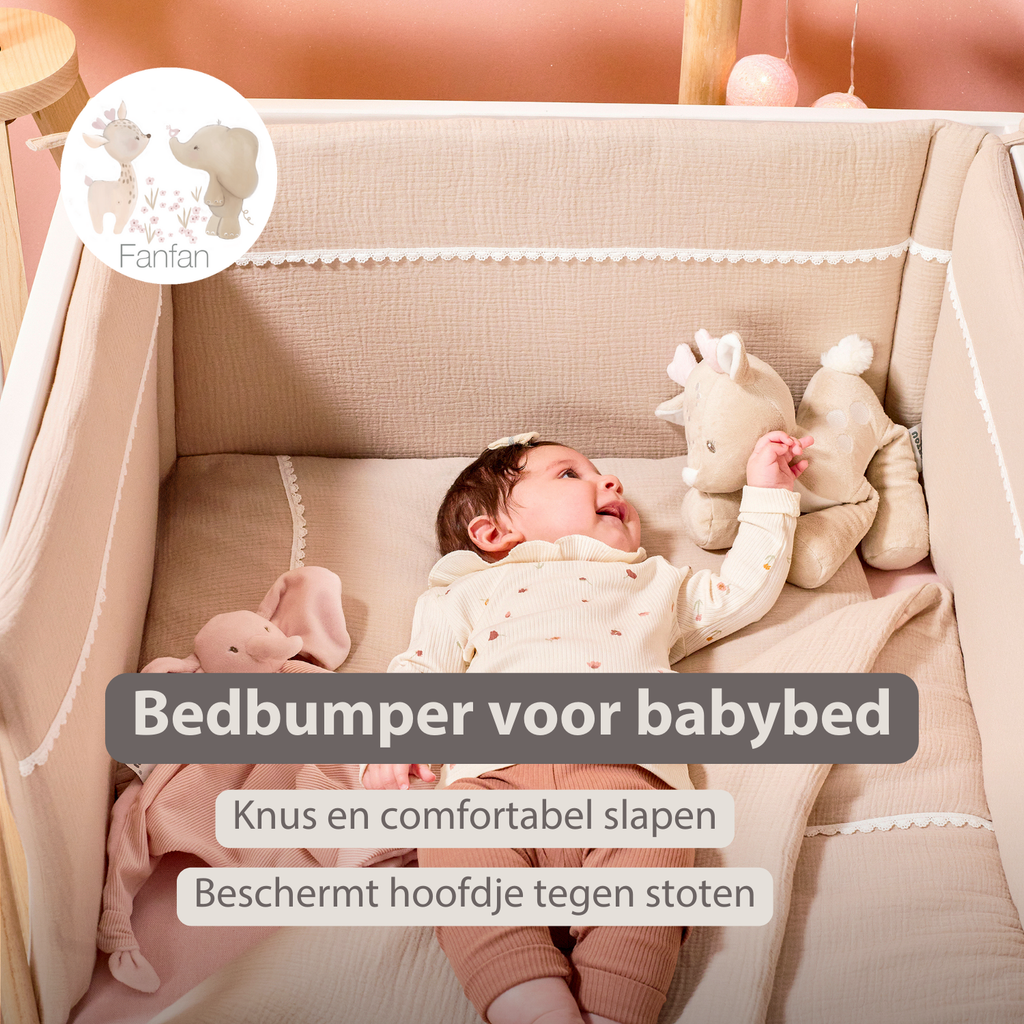 FanFan Bed Bumper Tetra Cotton – Sand – 60/70 cm – Soft Baby Bed Protection [NL]
