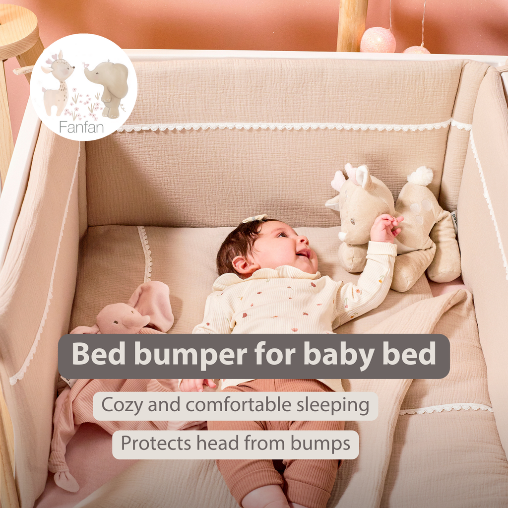 FanFan Bed Bumper Tetra Cotton – Sand – 60/70 cm – Soft Baby Bed Protection [EN]