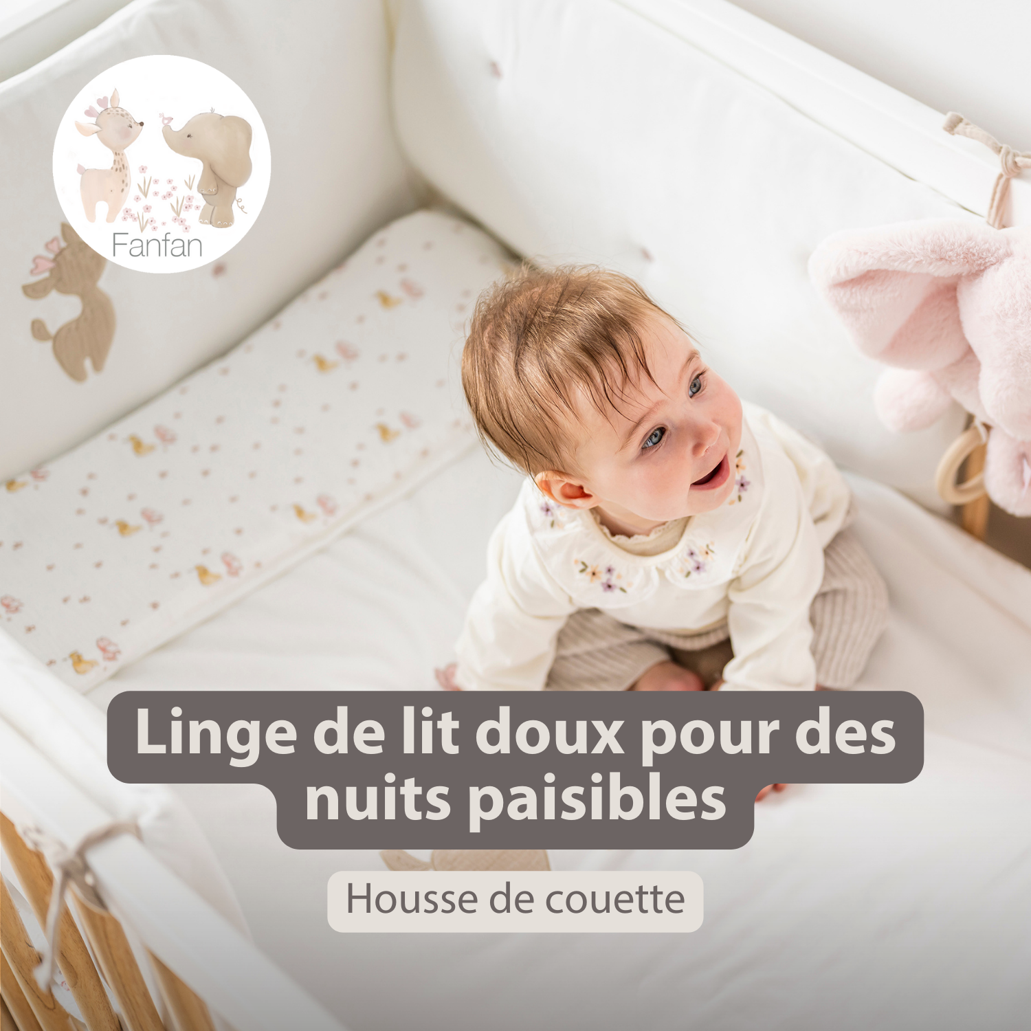 FanFan Baby Blanket 75x100 cm – Soft Plaid for Cradle, Car Seat or Baby Cot – White Velour [FR]