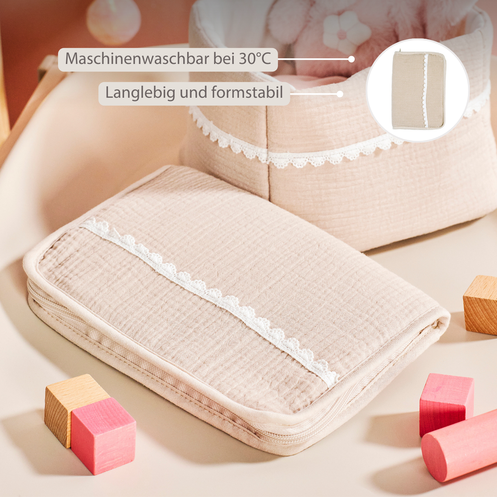 FanFan Health Book Cover – With Zipper – Protective Cover Baby Documents – Beige [DE]