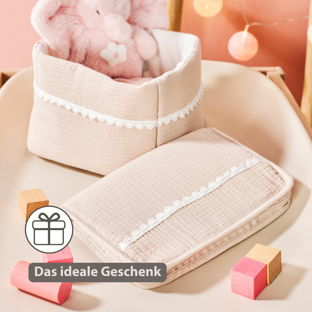 FanFan Health Book Cover – With Zipper – Protective Cover Baby Documents – Beige [DE]