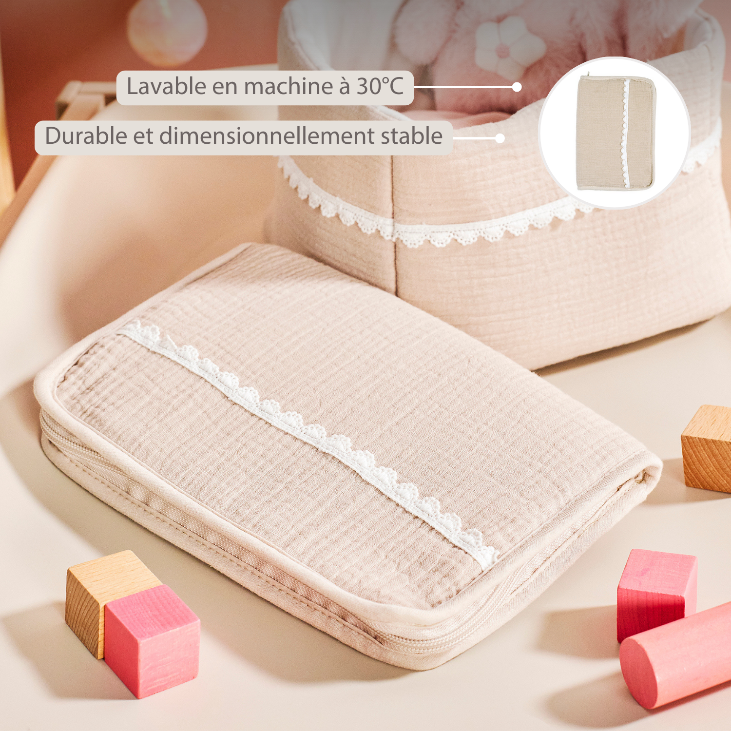 FanFan Health Book Cover – With Zipper – Protective Cover Baby Documents – Beige [FR]