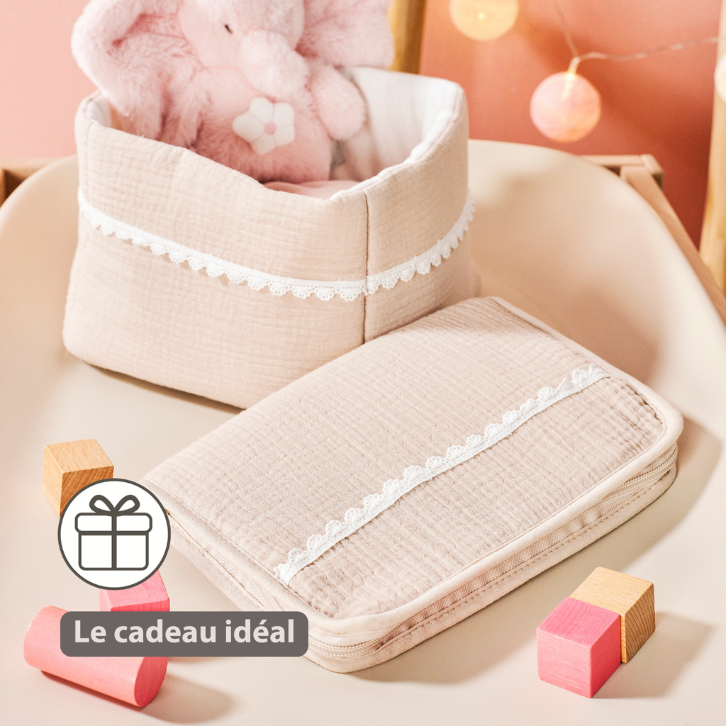 FanFan Health Book Cover – With Zipper – Protective Cover Baby Documents – Beige [FR]