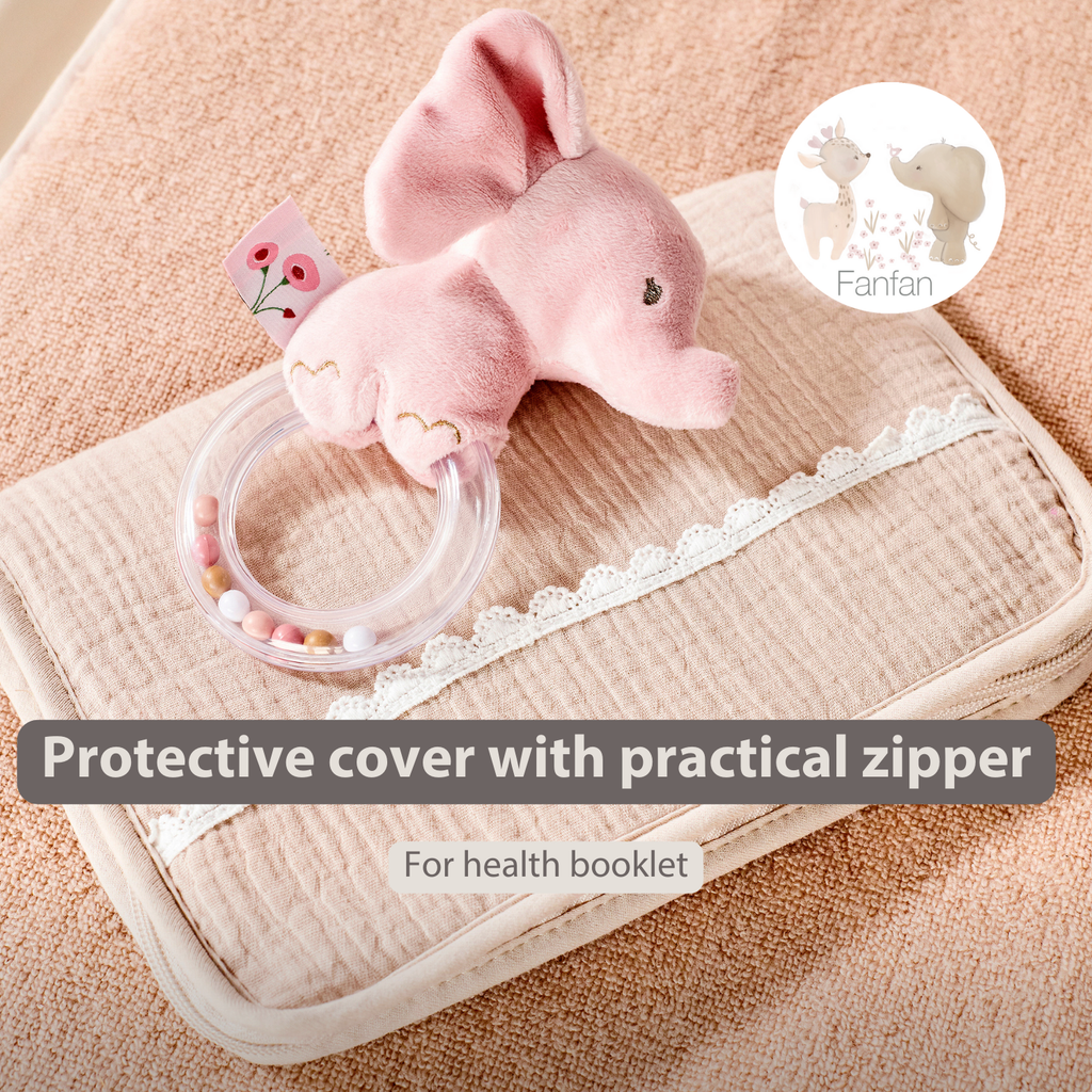 FanFan Health Book Cover – With Zipper – Protective Cover Baby Documents – Beige [EN]