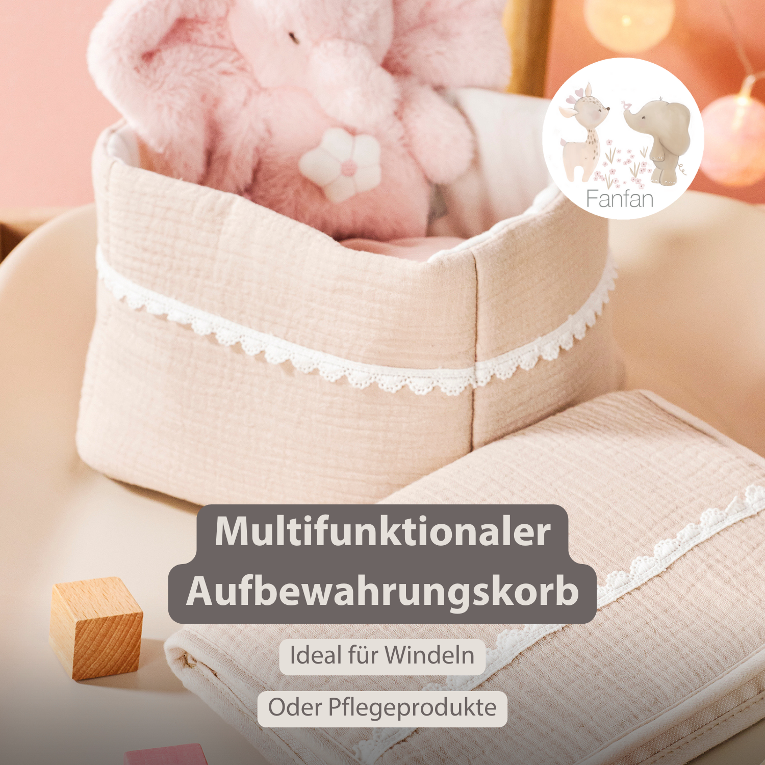 FanFan Aufbewahrungskorb Sand 20x20 cm – Babykorb – Tetra-Baumwolle – – Nattou