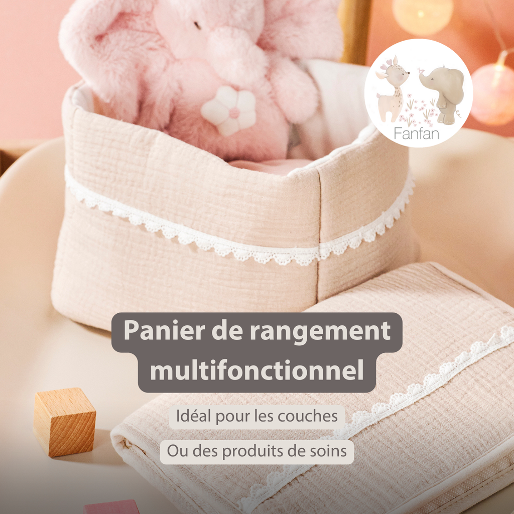 FanFan Care Basket Sand 20x20 cm – Baby Storage Basket – Tetra Cotton – Baby Accessory [FR]