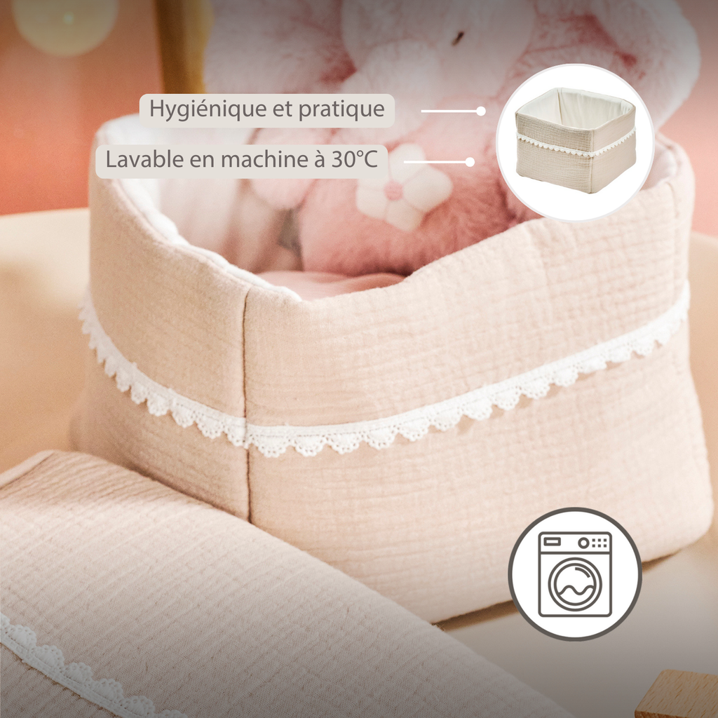 FanFan Care Basket Sand 20x20 cm – Baby Storage Basket – Tetra Cotton – Baby Accessory [FR]