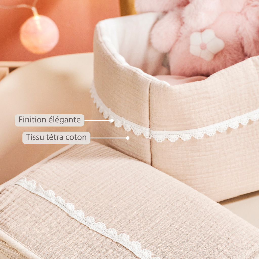 FanFan Care Basket Sand 20x20 cm – Baby Storage Basket – Tetra Cotton – Baby Accessory [FR]