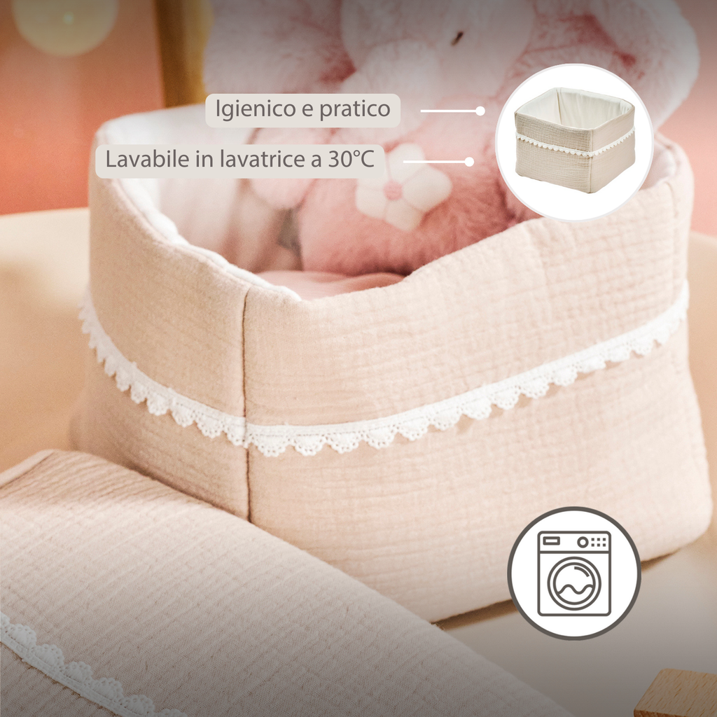 FanFan Care Basket Sand 20x20 cm – Baby Storage Basket – Tetra Cotton – Baby Accessory [IT]
