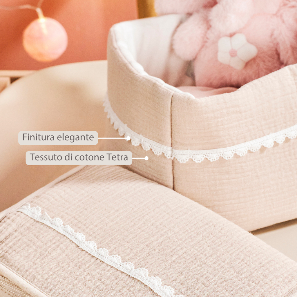 FanFan Care Basket Sand 20x20 cm – Baby Storage Basket – Tetra Cotton – Baby Accessory [IT]