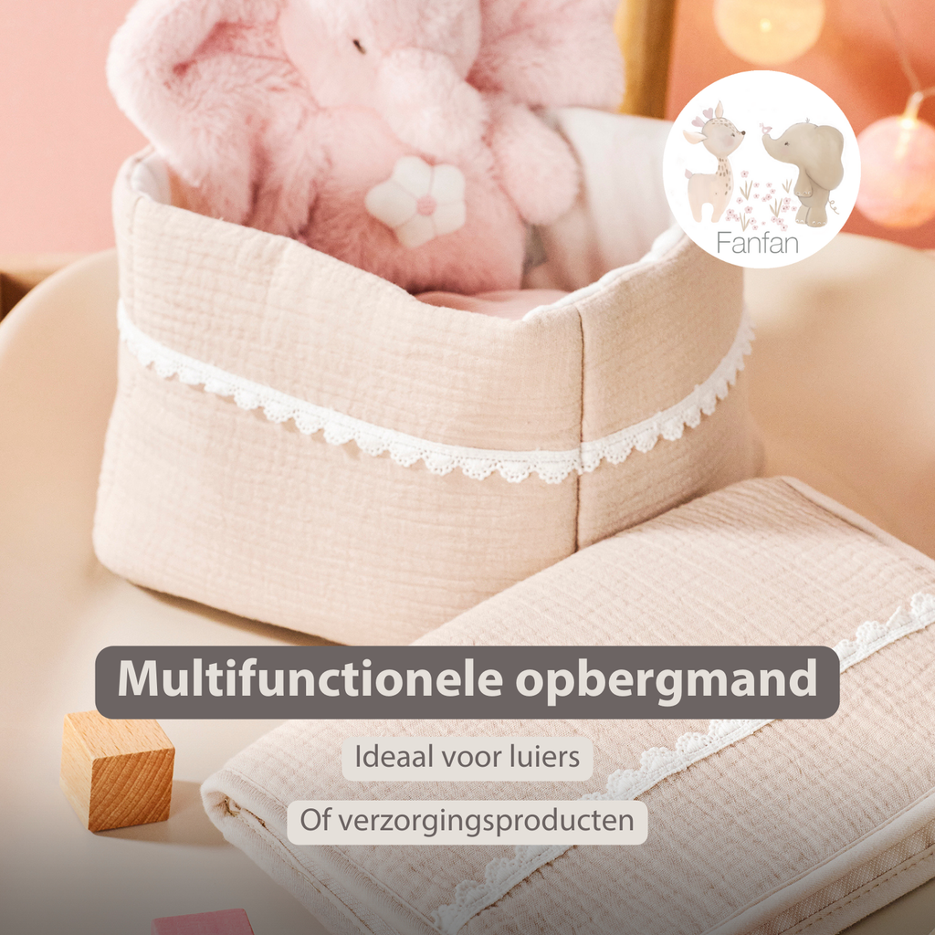 FanFan Care Basket Sand 20x20 cm – Baby Storage Basket – Tetra Cotton – Baby Accessory [NL]