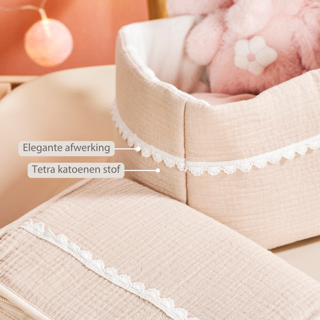 FanFan Care Basket Sand 20x20 cm – Baby Storage Basket – Tetra Cotton – Baby Accessory [NL]