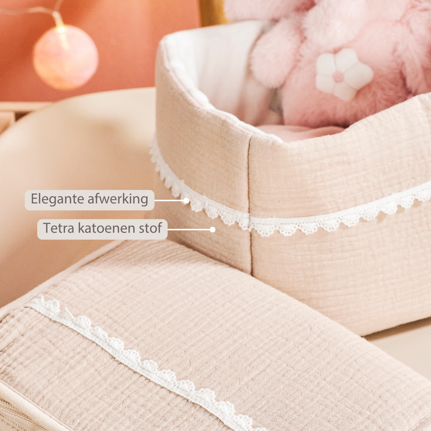 FanFan Care Basket Sand 20x20 cm – Baby Storage Basket – Tetra Cotton – Baby Accessory [NL]