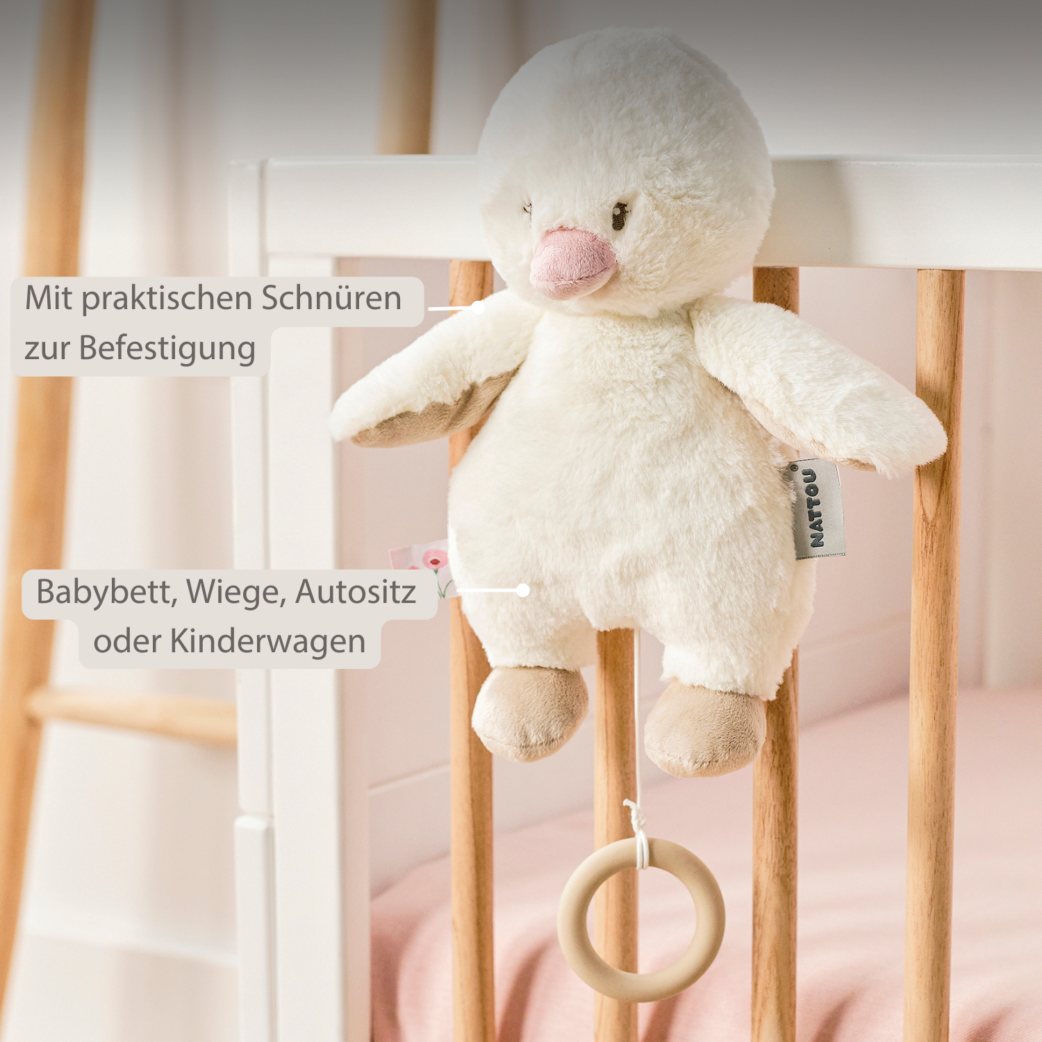 FanFan Music Cuddle Duck – 30 cm – Soft Plush Toy with Music – Off-White [DE]