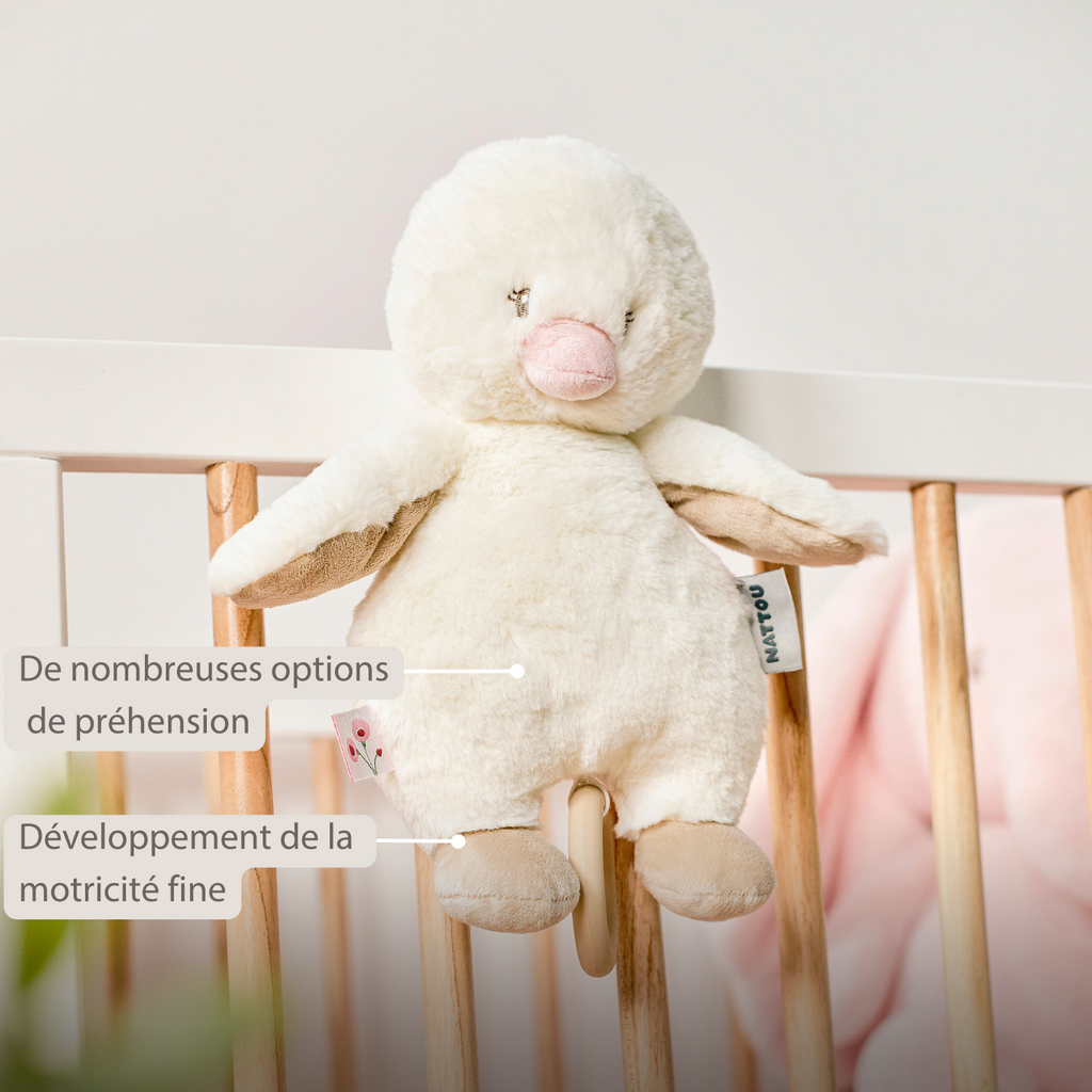 FanFan Music Cuddle Duck – 30 cm – Soft Plush Toy with Music – Off-White [FR]