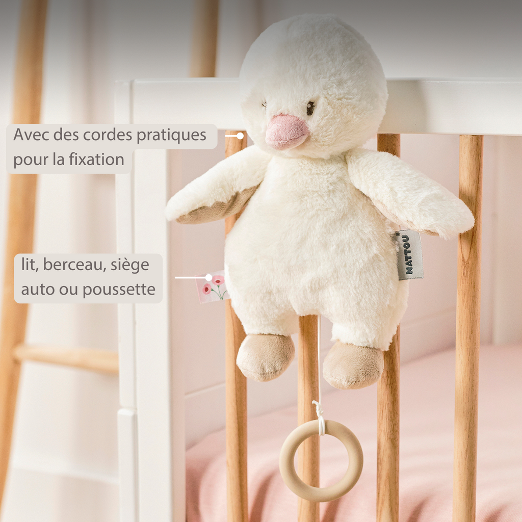 FanFan Music Cuddle Duck – 30 cm – Soft Plush Toy with Music – Off-White [FR]
