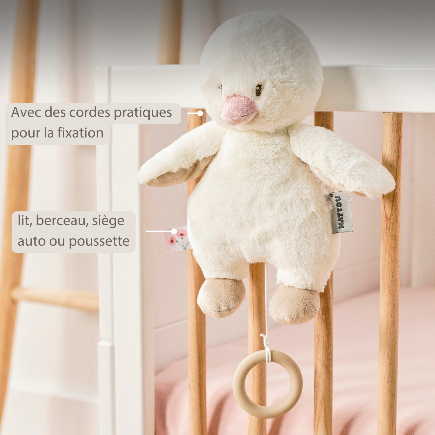 FanFan Music Cuddle Duck – 30 cm – Soft Plush Toy with Music – Off-White [FR]