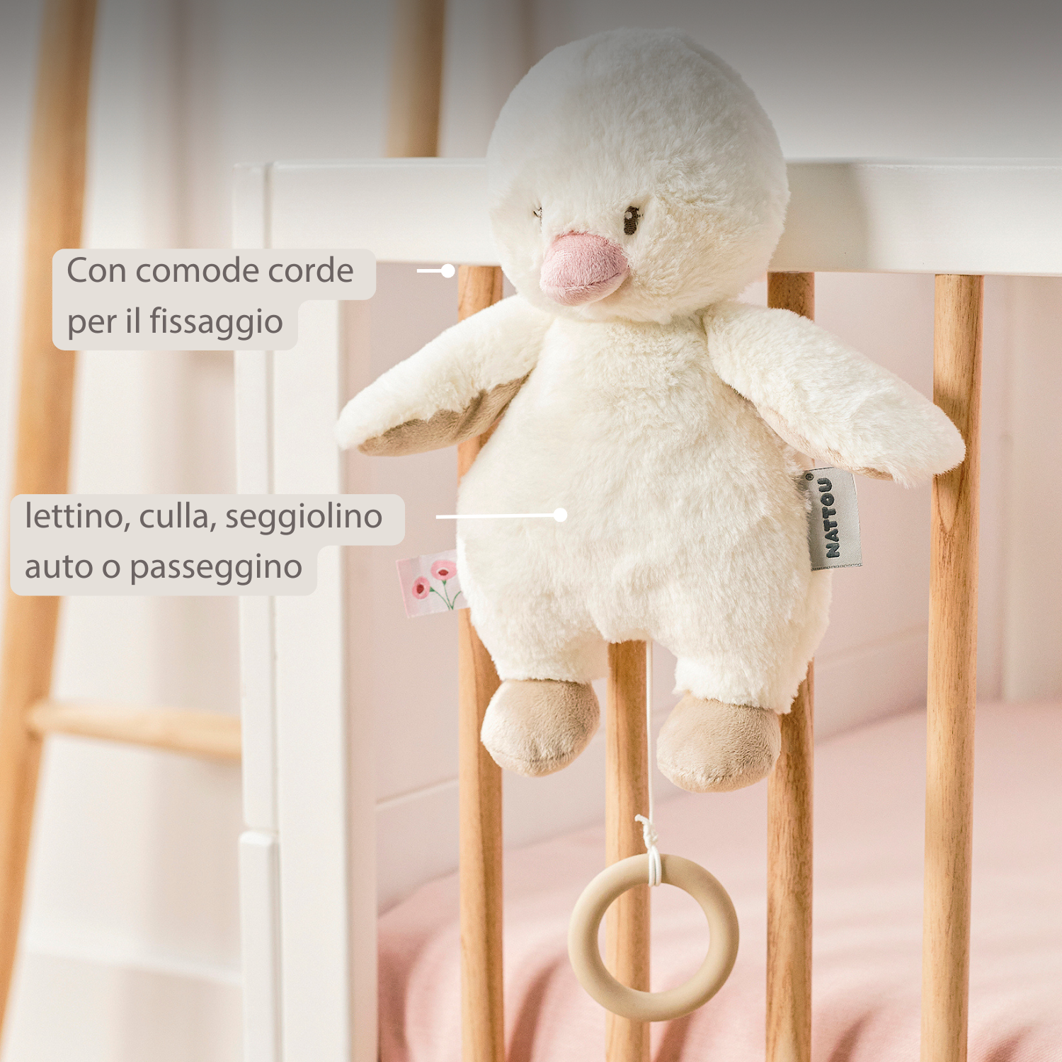 FanFan Music Cuddle Duck – 30 cm – Soft Plush Toy with Music – Off-White [IT]