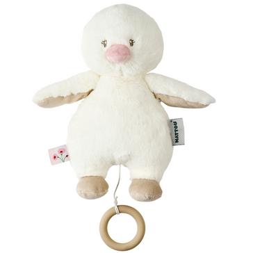 FanFan Peluche musicale petit canard – 30 cm – Peluche douce avec musique – Blanc cassé