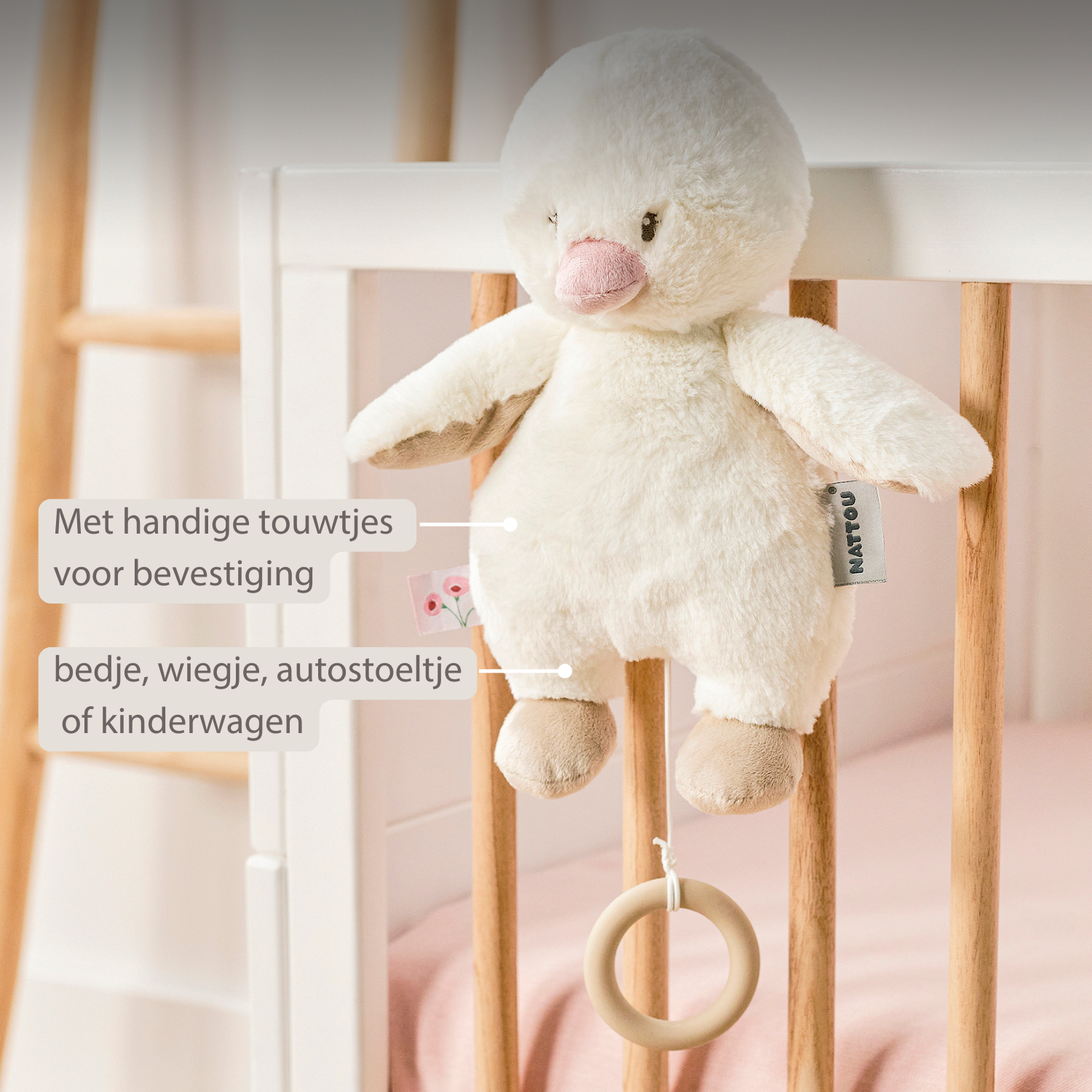 FanFan Music Cuddle Duck – 30 cm – Soft Plush Toy with Music – Off-White [NL]