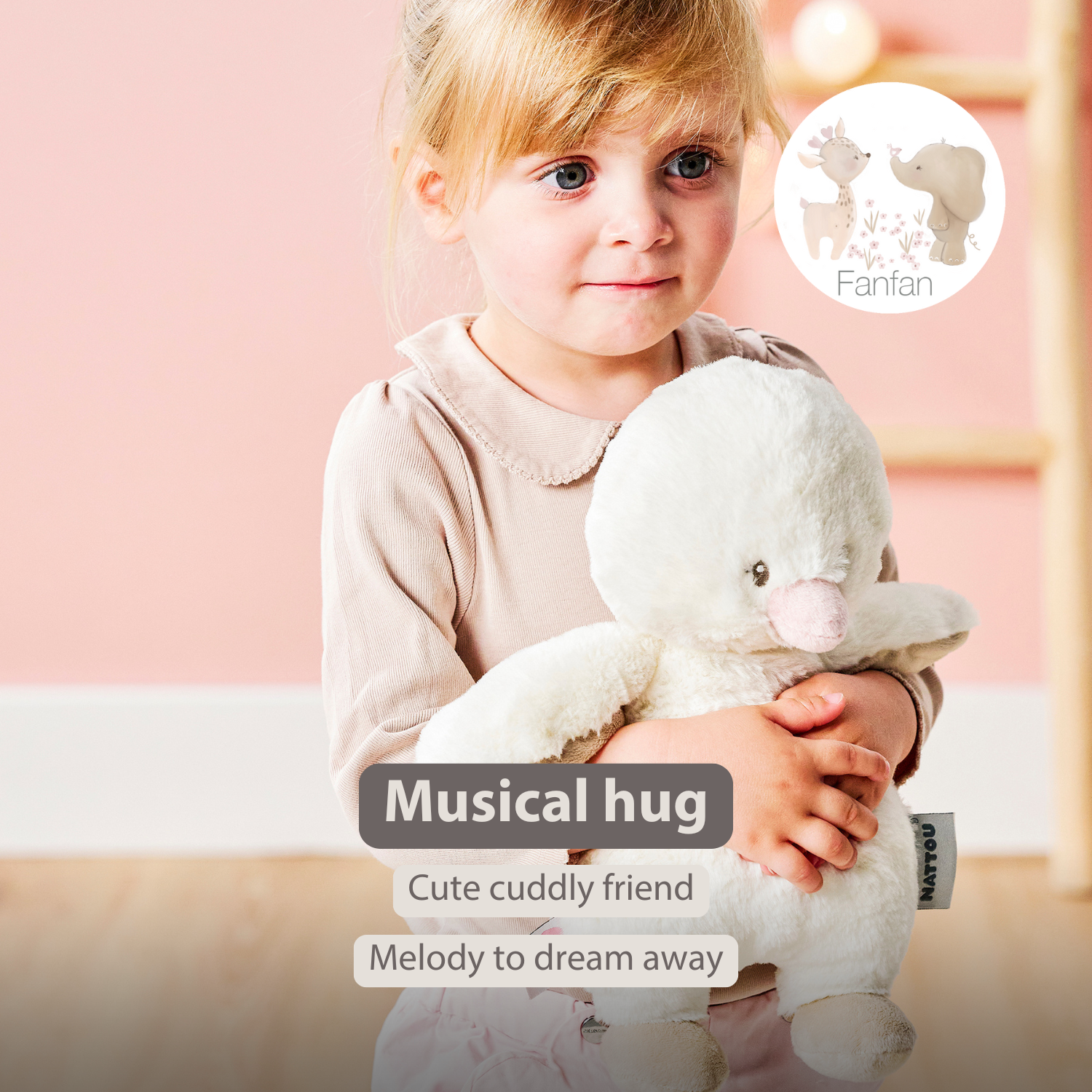 FanFan Music Cuddle Duck – 30 cm – Soft Plush Toy with Music – Off-White [EN]