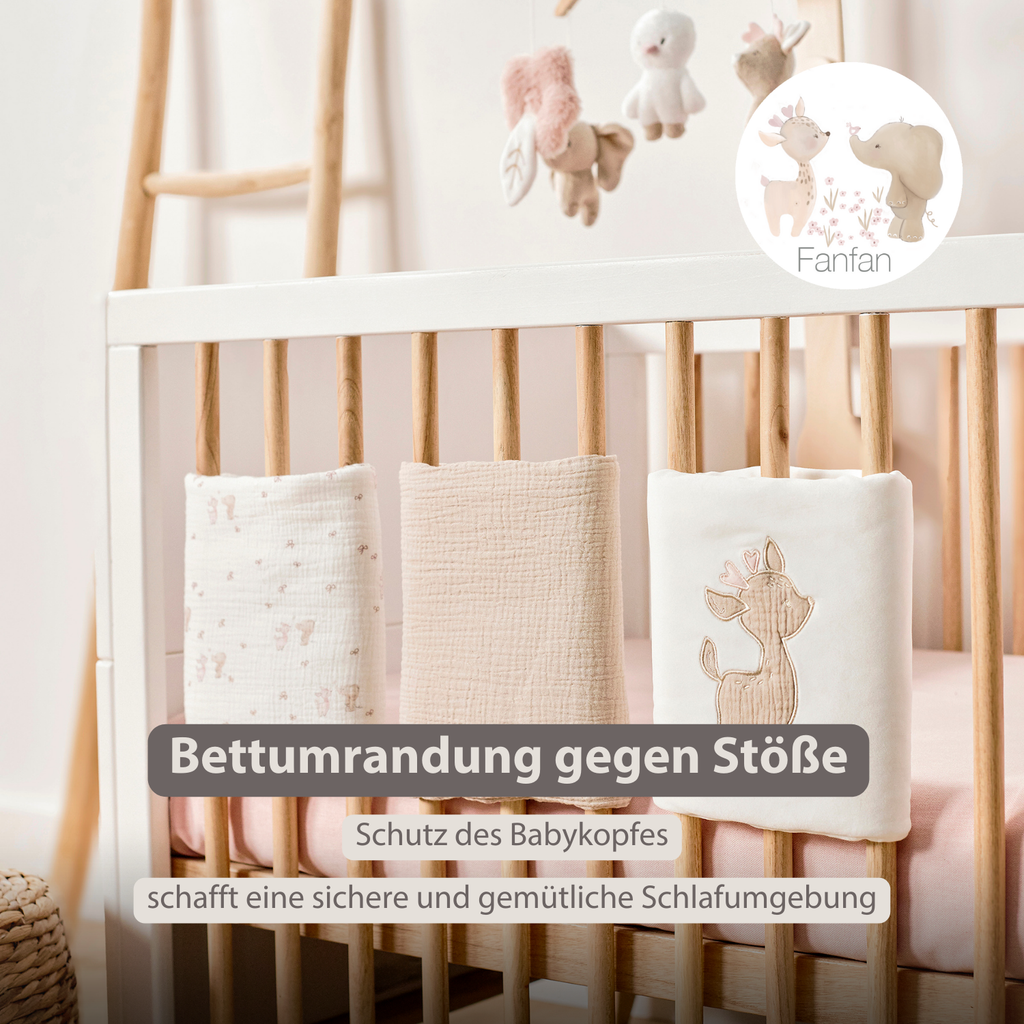 FanFan Bed Bumper Set – Baby Head Protector – 20 x 20 cm – 6 Pieces [DE]