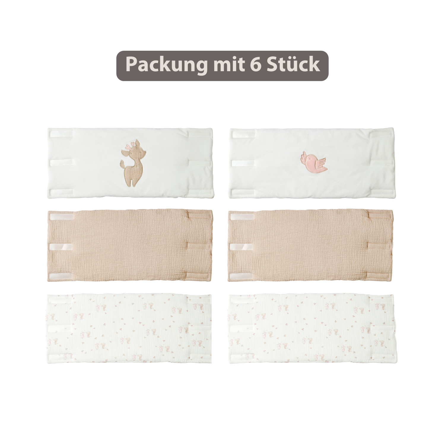 FanFan Bed Bumper Set – Baby Head Protector – 20 x 20 cm – 6 Pieces [DE]