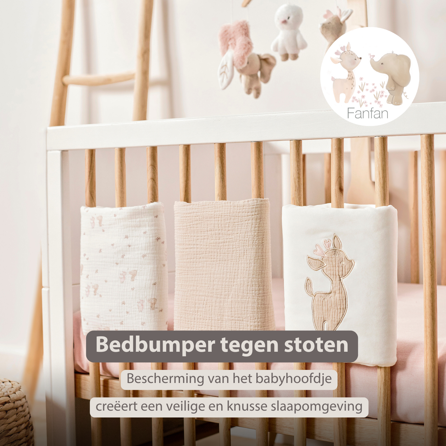 FanFan Bed Bumper Set – Baby Head Protector – 20 x 20 cm – 6 Pieces [NL]