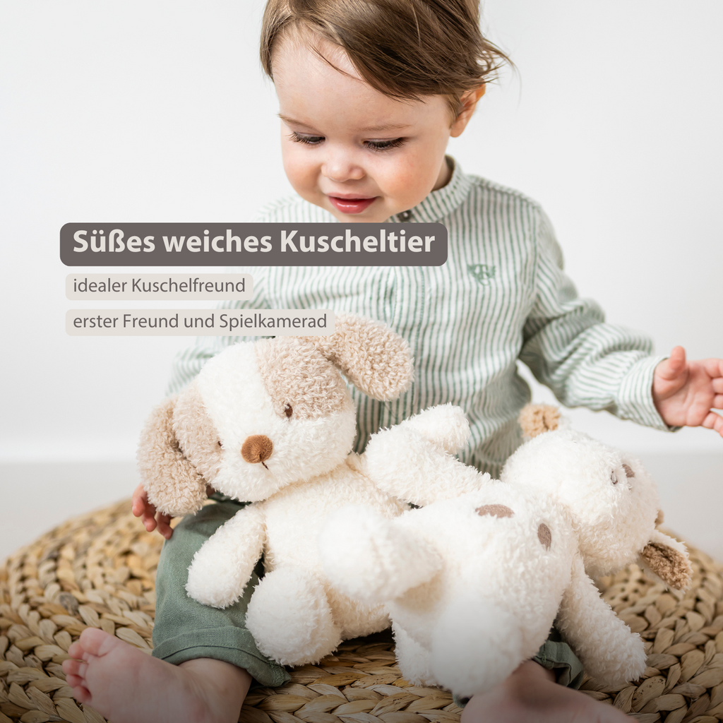 TEDDY Baby Plush Dog – 25 cm – Soft Baby Cuddle Toy – White & Beige [DE]