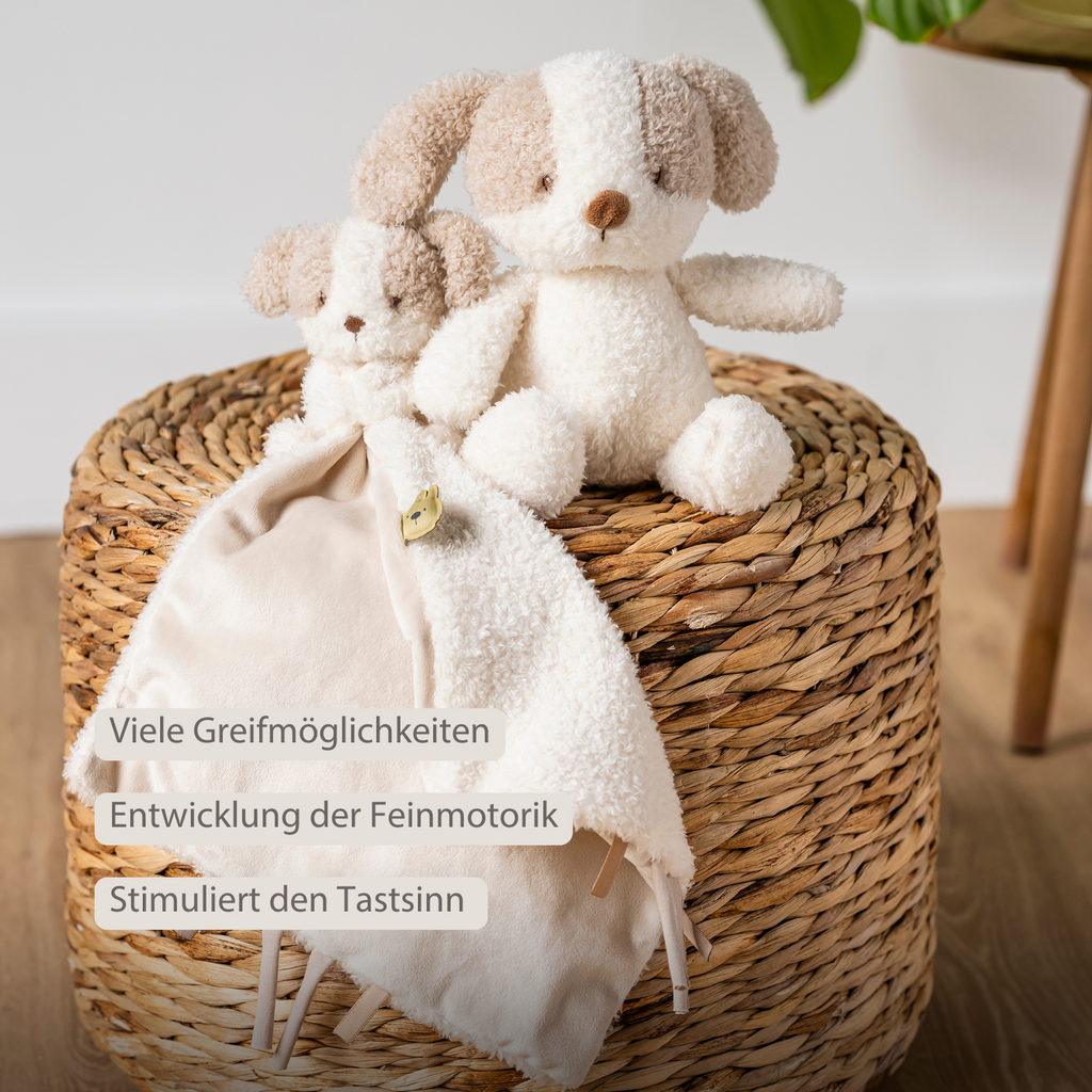 TEDDY Baby Plush Dog – 25 cm – Soft Baby Cuddle Toy – White & Beige [DE]