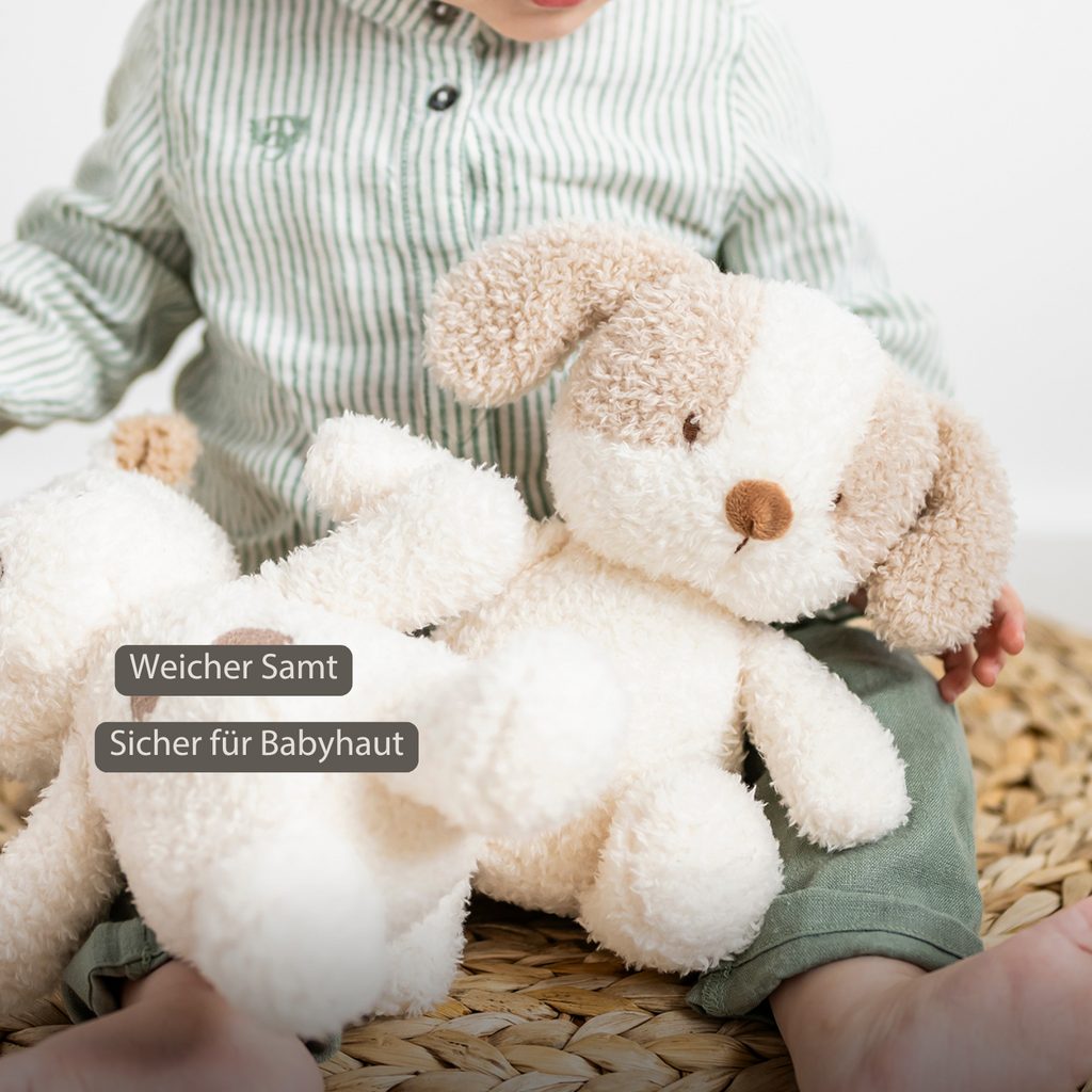 TEDDY Baby Plush Dog – 25 cm – Soft Baby Cuddle Toy – White & Beige [DE]