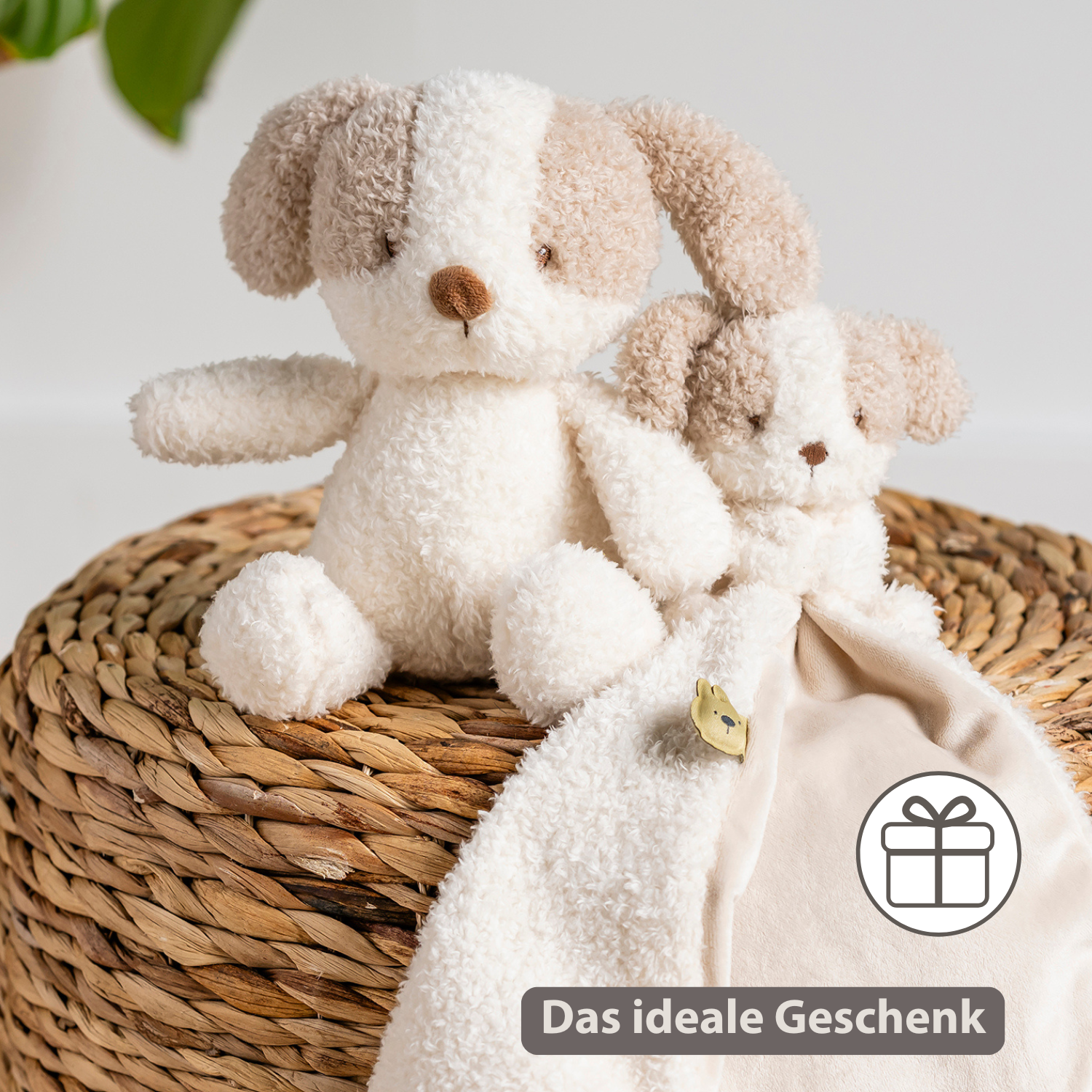 TEDDY Baby Plush Dog – 25 cm – Soft Baby Cuddle Toy – White & Beige [DE]