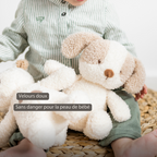 TEDDY Baby Plush Dog – 25 cm – Soft Baby Cuddle Toy – White & Beige [FR]