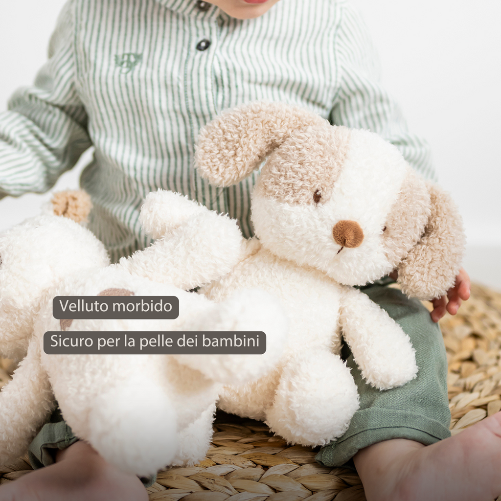 TEDDY Baby Plush Dog – 25 cm – Soft Baby Cuddle Toy – White & Beige [IT]