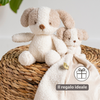 TEDDY Baby Plush Dog – 25 cm – Soft Baby Cuddle Toy – White & Beige [IT]